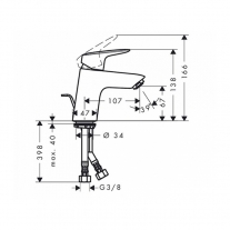 Baterie lavoar fara ventil, Hansgrohe, Logis, crom